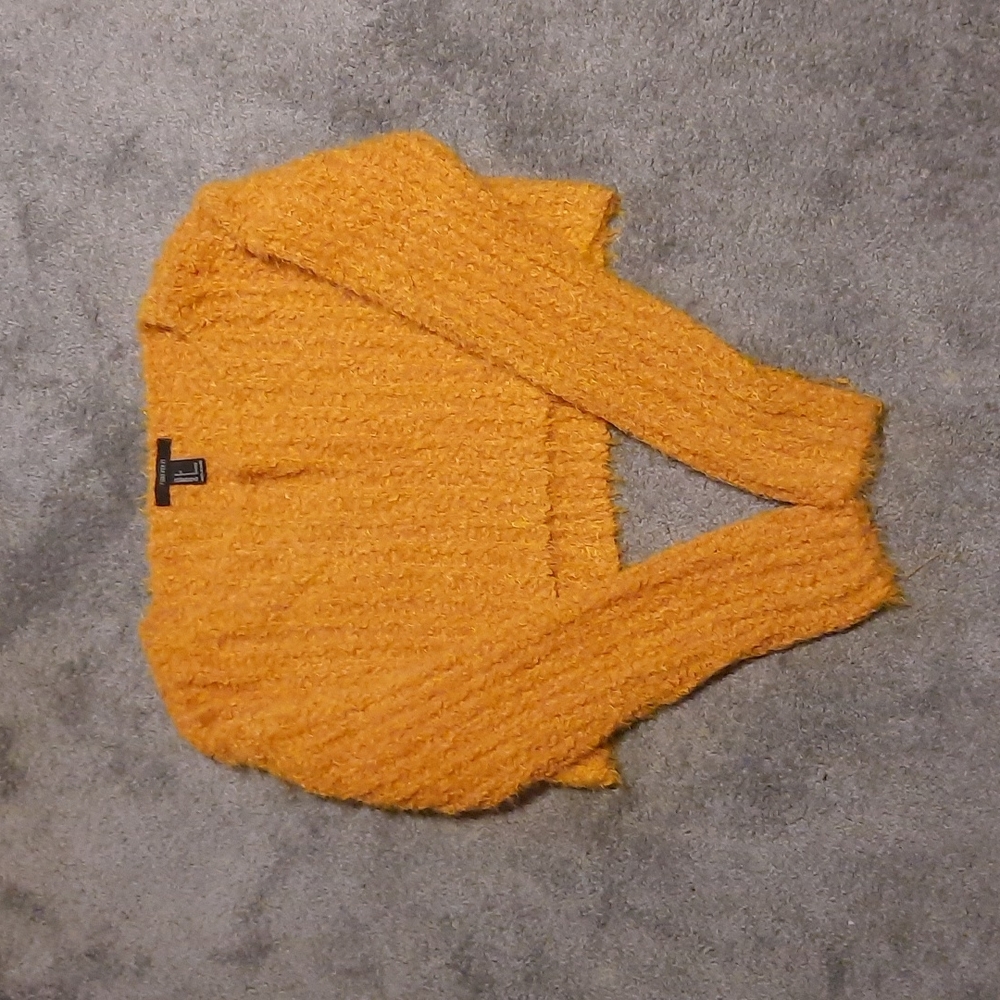 Forever 21 Yellow Fuzzy Cropped Sweater